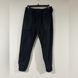 VGUC Hudson coated cargo jeans. Pull on style. Black. Small. 25” L; 28” waist